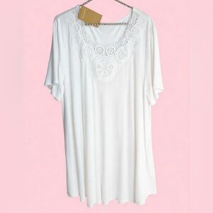 Verbendi Women’s 3X short Sleeve solid white Crochet Accent Blouse